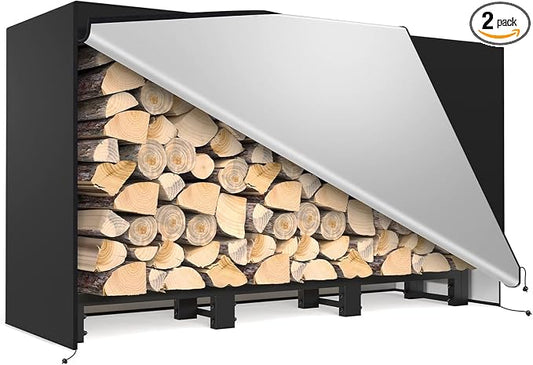 SunyesYoon Firewood Rack Outdoor 4ft with Waterproof Cover - Heavy Duty Log Racks Indoor Holder, Upgraded Adjustable Fire Wood Racks, Storage Organizer Stand Tool for Fireplace, Black