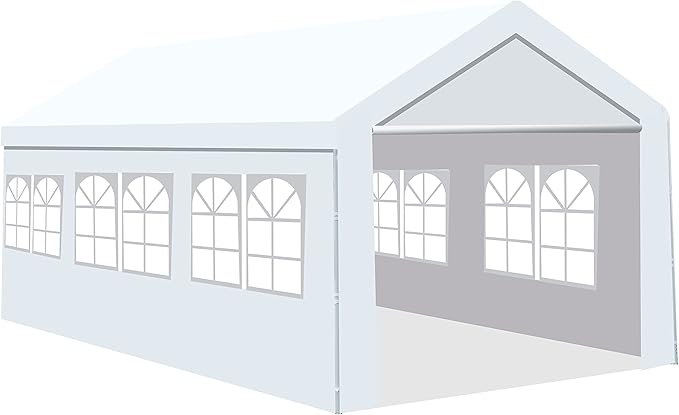 10x20 ft Outdoor Canopy Tent, Wedding Birthday BBQ Party Waterproof Camping Gazebo with 2 Removable Sidewalls & Transparent Window, for Garden Patio Backyard, White