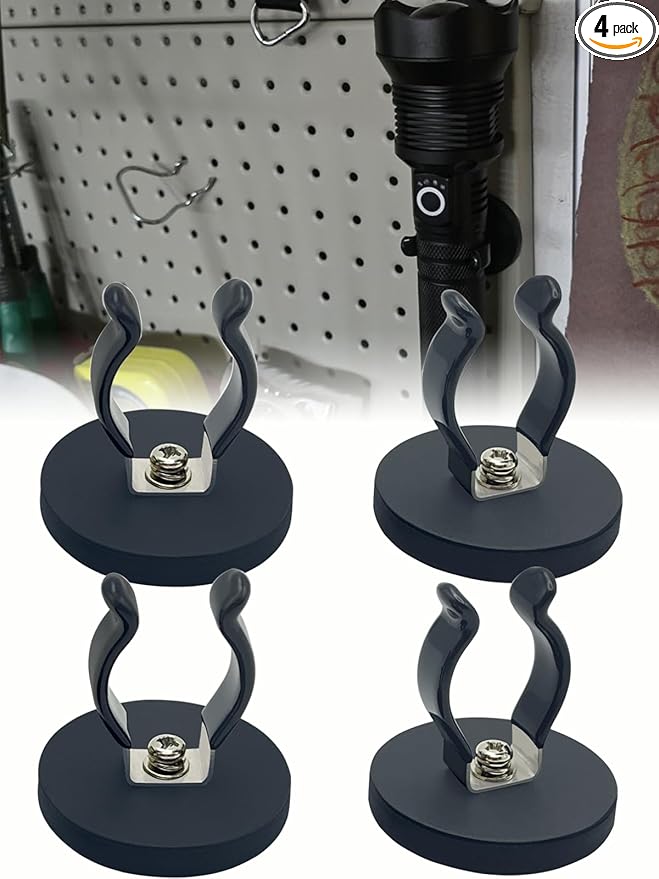 Universal Magnetic Garage Hooks, Magnet Base with Black Anti Slip Spring Clamp for Indoor & Outdoor for Garden Tool;Shed;Kitchen;Basement;Garage;RV;Workshop -4 Pack