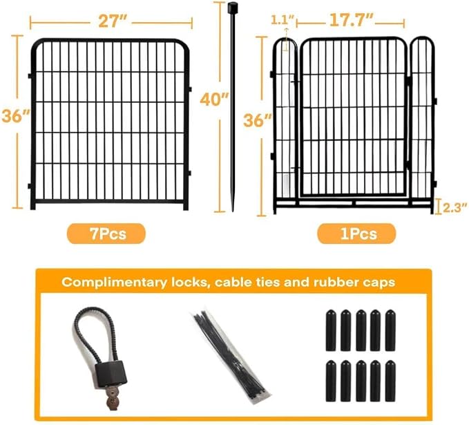 Getlay 36 in(H) Garden Fence With Gate, Wide Gate Low Threshold, 8 Panels Total 17.7 ft(L) Heavy Duty Iron Animal Barrier Fence For Yard, Suitable For Indoor Or Outdoor Dog Fencing,Garden Border Fence