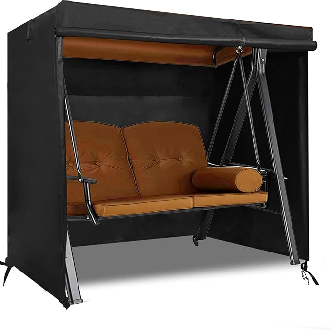 2 Seater Patio Swing Cover Outdoor Swing Chair Cover Hammock Glider Cover Durable Waterproof Dustproof Windproof All Weather Protector(65 * 50 * 66inch) Black