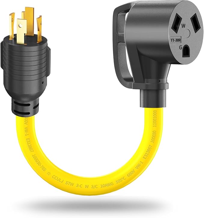 30 Amp 4 Prong Twist Lock to 3 Prong RV Adapter Cord, Generator Plug NEMA L14-30P to TT-30R for Trailer Camper