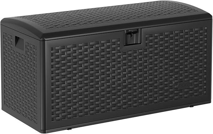 CABIHOME Outdoor Storage Box 120 Gallon Waterproof Large Resin Deck Box Indoor Outdoor Lockable Storage Container for Patio Furniture Cushions Garden Tools, Pool Garden, 120 Gallon, Black