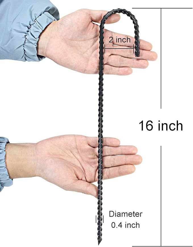 16 Inch J Hook Rebar Stakes Heavy Duty Metal Stakes for Ground | Barrel Soil Tent Swing Set Fence Stakes Steel Anchors Anti-Rust Landscape Fabric Stakes