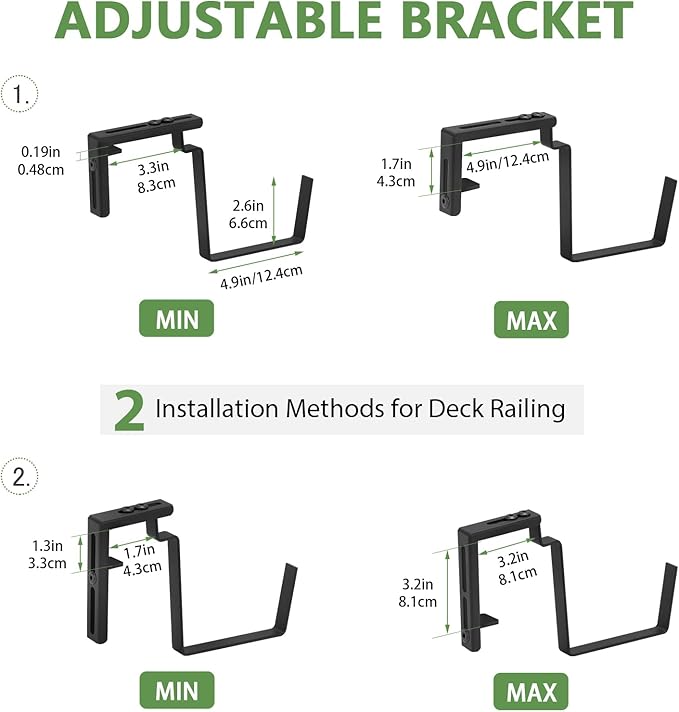 OYEAL Deck Railing Planter Box 4 Pack Window Boxes Planters with Adjustable Brackets, 17 Inch Hanging Flower Pots for Plants for Front Porch, Garden Fence, Apartment Patio Balcony Decor, Grey