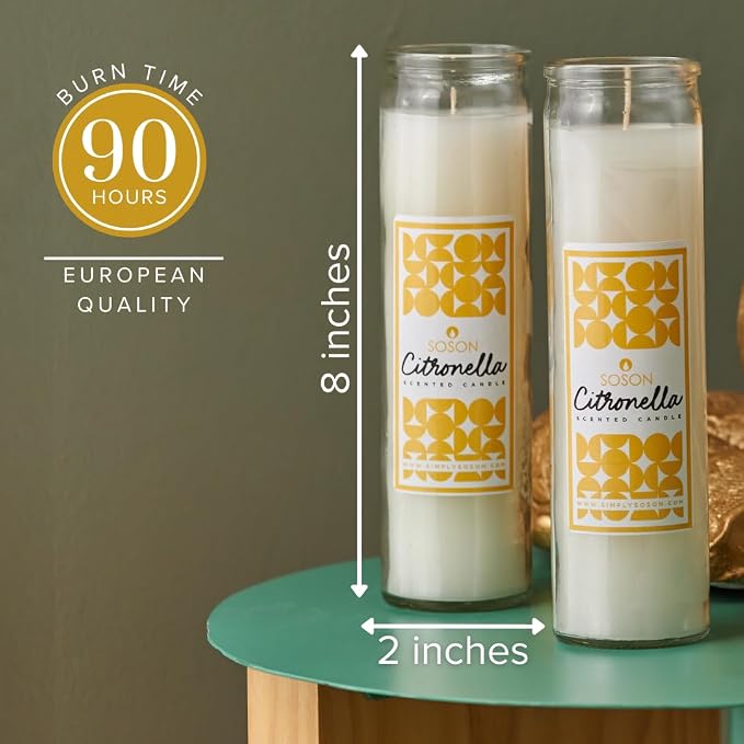 Simply Soson Citronella Candle - Citronella Scented Devotional Glass Jar Candles Ivory - 2x8 inch - 3 Pack - Outside Candles for Garden Yard Balcony, Summer Camping