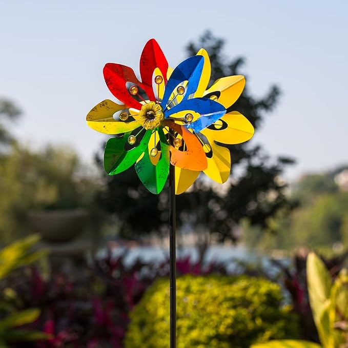 Stargarden Outdoor Wind Spinner, 64 * 14.2" Double Wind Sculptures,Colorful Metal Windmill for Garden Patio Yard Decor