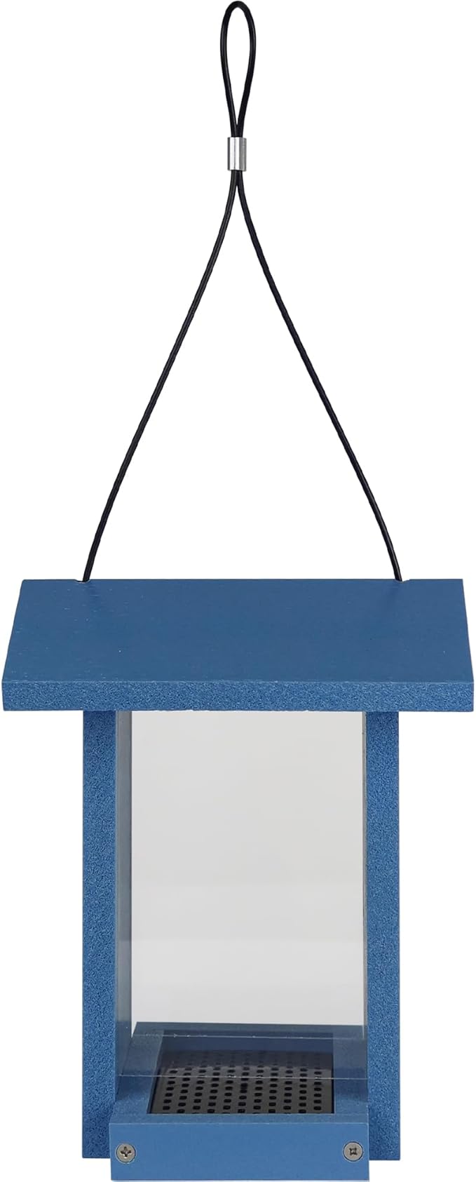 Tasty Tidbit Recycled Plastic Bird Feeder with Fresh Seed Tray for Wild Birds and Outdoor Décor, 0.875 Quart Capacity, Blue