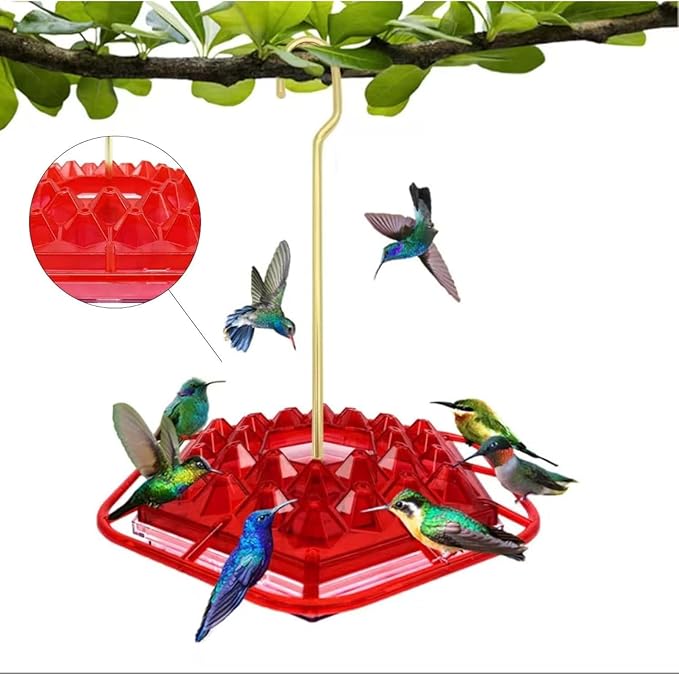 Hummingbird Feeders for Outdoors Hanging, 30 Feeding Ports,Bee-Proof and Leak-Proof - Easy to Clean and Refill, attracts Hummingbirds, Plastic with ant Fence and Hook (Golden)
