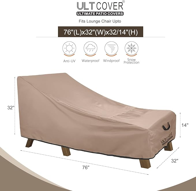 ULTCOVER Waterproof Patio Lounge Chair Cover Heavy Duty Outdoor Chaise Lounge Covers - 76L x 32W x 32H inch