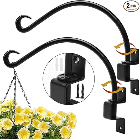 Maosen 16 Inch Swivel Plant Hangers Outdoor - 2 Pack Black Iron Plant Hanging Hook Bracket for Flowers Baskets Planter Pots Bird Feeder Lanterns Wind Chimes