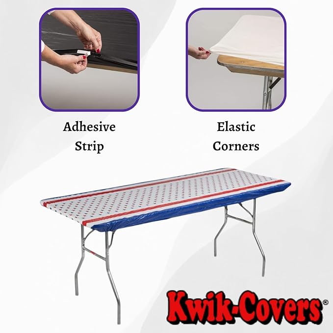 Kwik-Covers 6' Rectangle Plastic Table Covers 30" x 72", Bundle of 5 (Patriotic)