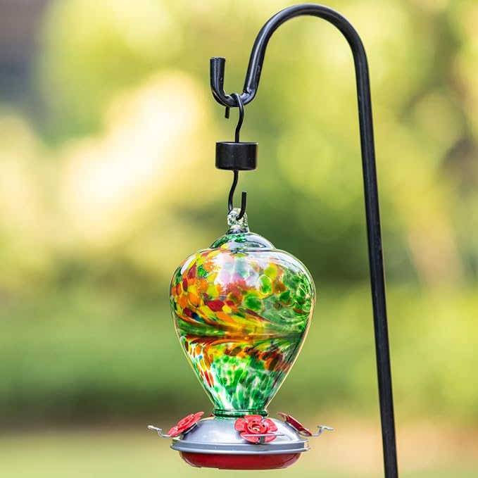 Muse Garden Hummingbird Feeders for Outdoors Hanging, Blown Glass Hummingbird Feeder, Hummingbird Gifts for Mom, Garden Backyard Decor, Unique Gifts Idea for Women Mothers Day, 34OZ, Peacock | Muse Garden Hummingbird Feeders for Outdoors Hanging, Blown...