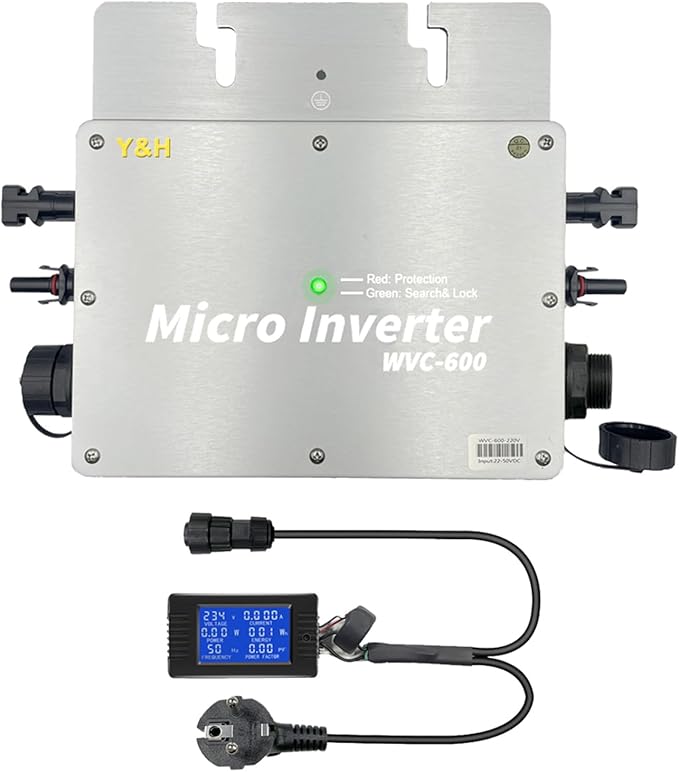 Y&H 600W Solar Grid Tie Micro Inverter with AC Data Monitoring Display Screen Waterproof IP65 MPPT DC28-50V PV Input AC80-160V Output for 24V 36V Solar Panel