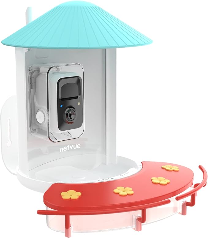 NETVUE Hummingbird Feeder Perch, Compatible with Birdfy, Attract Hummingbirds, 18.3 oz Capacity, 2 in 1 Bird Feeder, Ideal Gift for Hummingbird Lovers