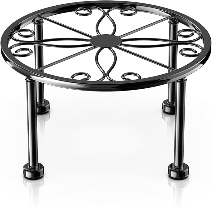 Garden Gifts Plant Lovers Gifts Black Metal Plant Stand with Anti-Slip Base Rustproof Heavy Duty Decorative Round Flower Stand Display Shelf for Indoor/Outdoor (Diameter: 9in Height: 4.8in)