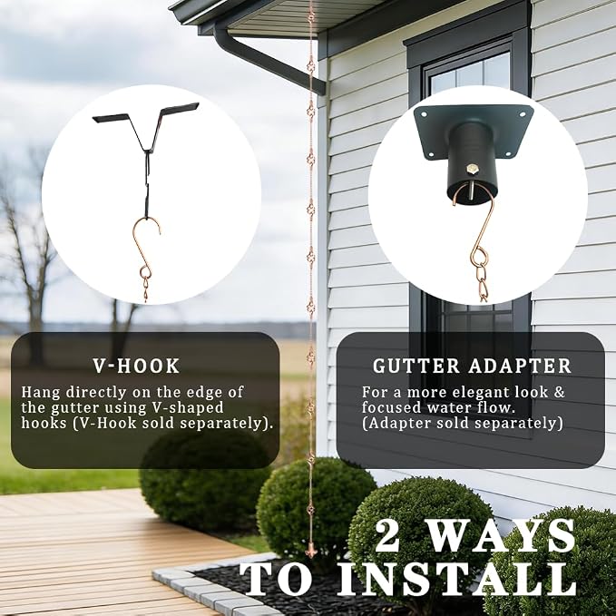 8.5FT Rain Chains with Spiral Bird Cage Rain Chain Cups, Rain Catcher for Gutters, Decorative Copper Rainwater Diverter Rain Chimes for Garden Decor,Replacement for Outside Gutter Downspouts in Summer