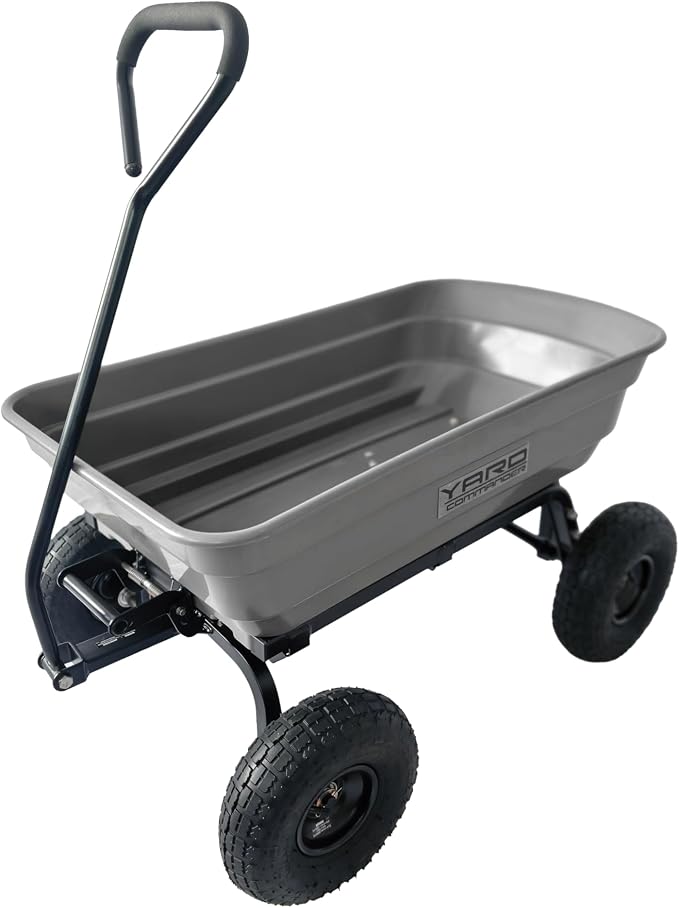 Yard Commander - 4 Cu.Ft. 600LB Poly Garden Cart Dump Wagon, Heavy Duty 4 Wheel Wheelbarrow, Quick Release 45 Degree Dumping, Yard Cart Dump Wagon with 10in All Terrain Wheels, Steel Frame