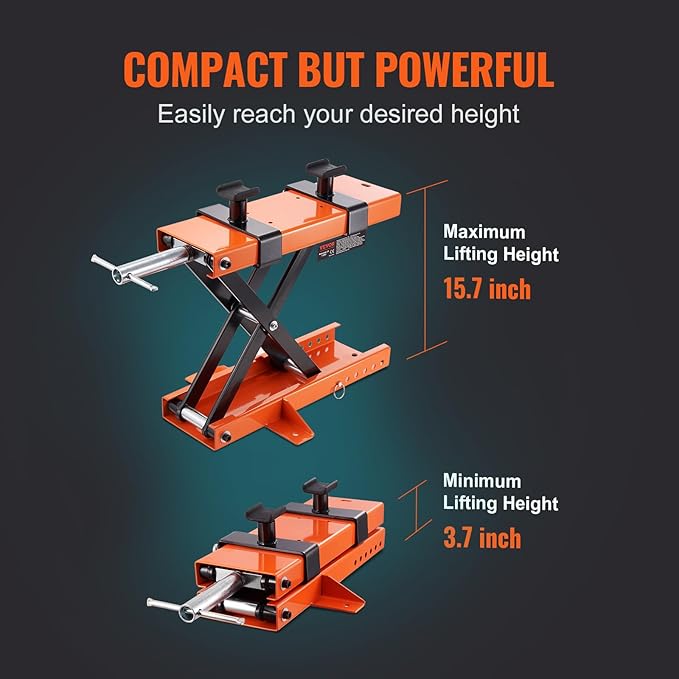 VEVOR Motorcycle Lift, 1100 LBS Motorcycle Center Scissor Lift Jack with Saddle & Safety Pin, Steel Motorcycle Jack Hoist Stand for Street Bikes, Cruiser Bikes, Touring Motorcycles