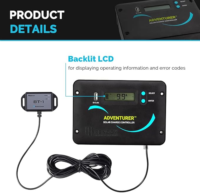 Renogy 400 Watts 12 Volts Monocrystalline Solar RV Kit Off-Grid Kit with Adventurer 30A PWM LCD Charge Controller+ Mounting Brackets+ Male and Female Connectors+Solar Cables+Cable Entry housing