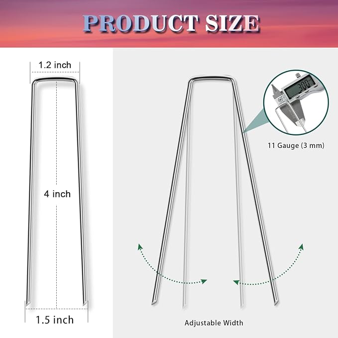 Gtongoko 120 Pack 4 Inch Galvanized Landscape Staples Garden Stakes Plant Cover Stakes 11 Gauge Lawn Staples Ground Stake for Landscaping Securing Weed Barrier Fabric, Christmas Decorations