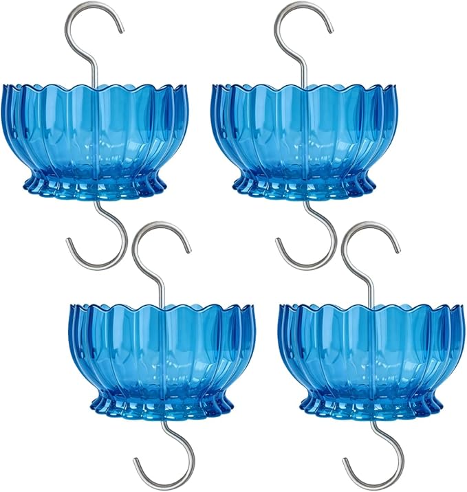 Extra Large Ant Moat for Hummingbird Feeder - Pack of 4PC x 9 OZ Capacity Insect Guard Daisy (Blue)