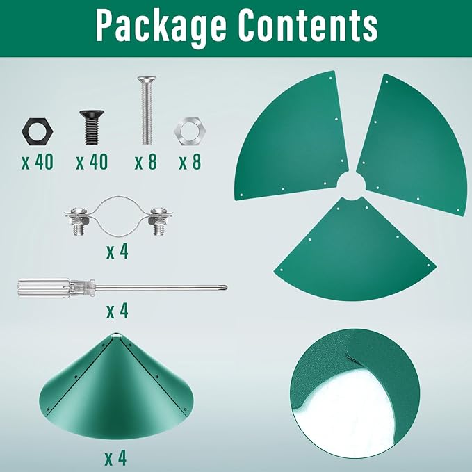 Domensi 4 Sets 18 Inches Squirrel Baffle for Bird Feeder Pole, Outside Pole Mount House Guard Bird Feeder Baffle for Shepherd's Hook, Preventing from Squirrels, Raccoons(Green)
