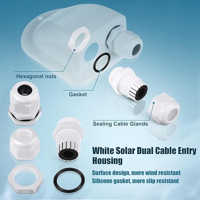 Enhon 4 Pack Solar Cable Entry Gland, Weather Resistant Solar Gland, Dual Cable Entry Housing for All Types 3mm² to 10mm² RV, Caravan, Marine, Boat, Cabin (White)