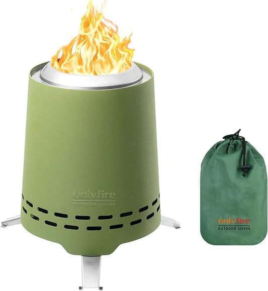 2 in 1 Portable Fire Pit with Pot Bracket & Carry Bag, Camping Stove Smokeless Fireplace for Patio Backyard RV Tailgating, Stainless Steel, Green 9", #FP047