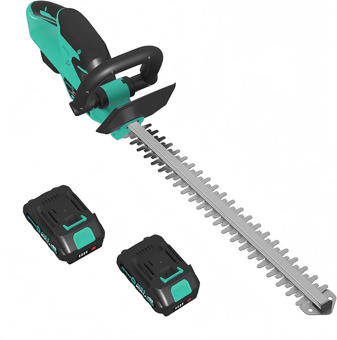 Garvee 22.4" Brushless Cordless Hedge Trimmer, 3000 SPM Dual Action Blade, Grass Shears with 2 x 2.0Ah Rechargeable Batteries, Professional Electric Bush Trimmer for Lawn Garden