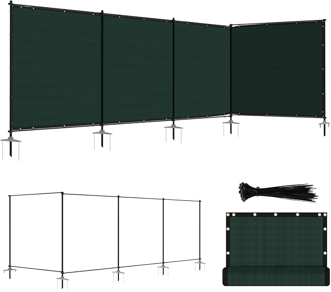 ECOOPTS 6'Hx21'L Privacy Fence Set with Poles and Rails Ground Spikes Fence Kit for Patio Garden Pool Yard (Green)