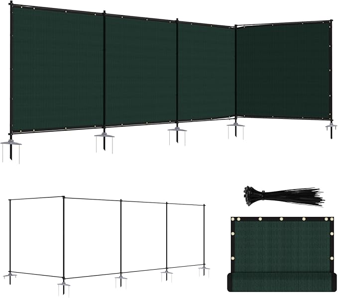 ECOOPTS 6'Hx29'L Privacy Fence Set with Poles and Rails Ground Spikes Fence Kit for Patio Garden Pool Yard (Green)