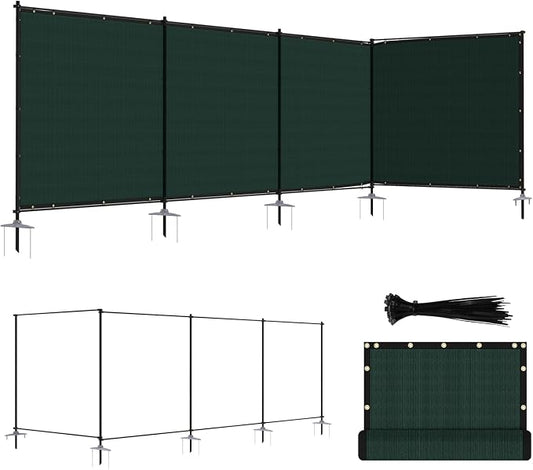 ECOOPTS 5'Hx103'L Privacy Fence Set with Poles and Rails Ground Spikes Fence Kit for Patio Garden Pool Yard (Green)