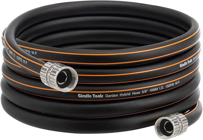 Giraffe Tools Garden Hose 5/8", Custom Length, Heavy Duty, No Kink, Flexible, Rubber Garden Hose, Leakproof Water Hose, 600 Burst PSI, 12ft Female to Female Hose