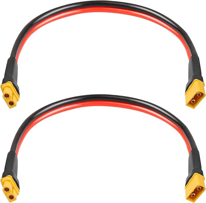 XT60 Extension Cable 1FT 2PCS, 10AWG Tinned Copper Wire with XT60 Male to Female Connectors, Heavy-Duty Power Cord for RC Models, Drone, and Solar Applications