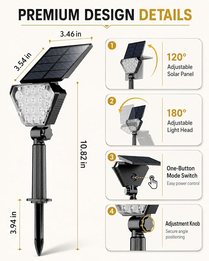 T-SUN Solar Lights Outdoor Waterproof IP65, 6Pack LED Solar Spot Lights Color Changing IP65 Waterproof Smart Auto On/Off for Outside Landscape Garden Yard Lawn Pathway Patio Driveway
