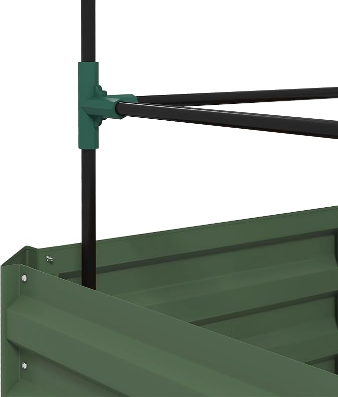 Outsunny Galvanized Raised Garden Bed, 55" Tall Outdoor Planter Box with Trellis Tomato Cage and Open Bottom for Climbing Vines, Vegetables, Flowers in Backyard, Garden, Patio, Green