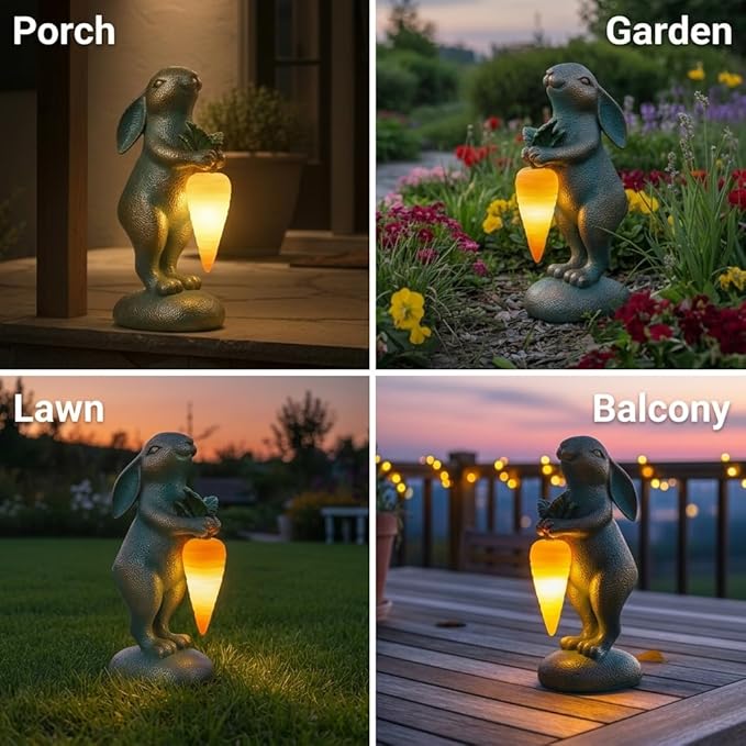 PETAFLOP Solar Garden Statues Outdoor Decor, Rabbit Figurines with Carrot Light for Patio Balcony Lawn Yard Decorations, Birthday Housewarming Gifts for Women Mom Grandma