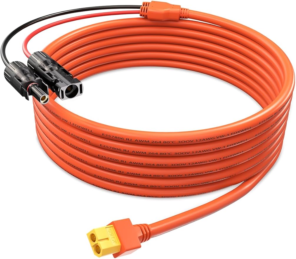 Tonton Solar to XT60 Charge Extension Cable 12AWG 16.5Ft 5M Solar Connector to XT60 Adapter Cable for Ecoflow River and Delta Series Buetti EB55 Power Station Solar Panel, RV, and LiFePO4 Battery