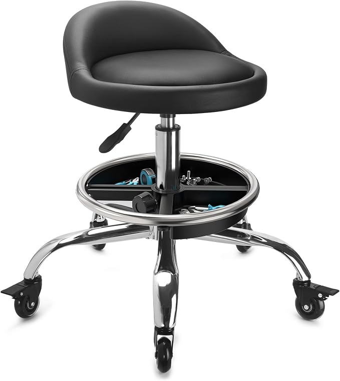 Garage Mechanic Stool Chair, Rolling Workshop Stool with Tool Tray Storage, Height Adjustable Heavy Duty Swivel Task Chair, Mechanic Chair for Garage, Shop, Auto Repair (Style 2)