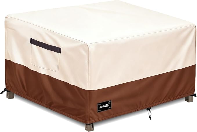 Patio Square Table Cover,32Wx32Dx16H Inches 100% Waterproof Heavy Duty Outdoor Coffee Table Cover,Beige&Brown Modern Style Outdoor Furniture Covers