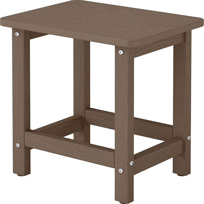 Weatherproof Outdoor Side Table, HDPE Small Outdoor Table for Adirondack, 16.6-Inch Patio Square End Tables for Garden, Backyard, Porch, Deck, Balcony, Poolside (Brown)