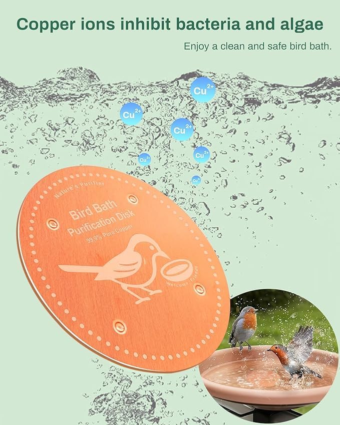 Bird Bath Purification Disc Pure Copper Outside Winter Solar Power Birdbath Heater Deicer Cage Hanging Bowl Metal Deck Railing Glass Concrete Ceramic Stone Ground Water Flower Bird