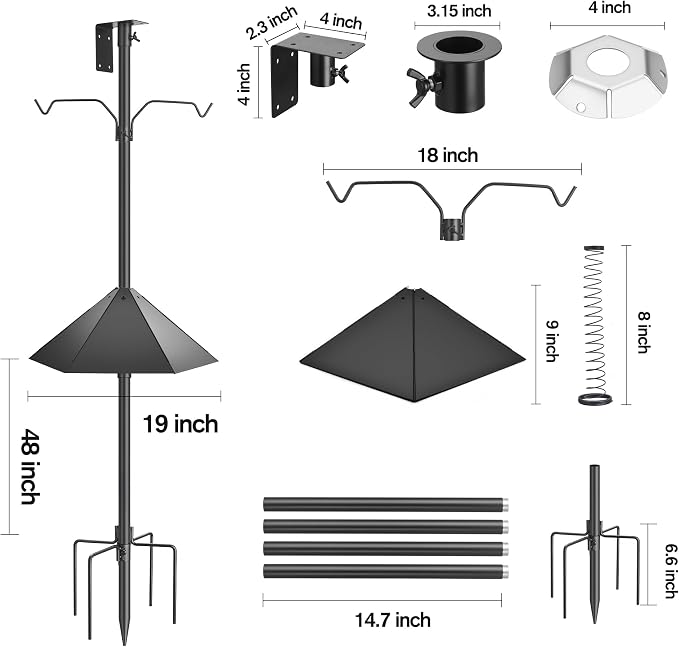 79 Inch Bird Feeder Pole Kit, Squirrel Baffle, 5-Prong Base | Heavy-Duty Metal Pole, for Bird Houses, Garden Décor, Backyard and Patio Use