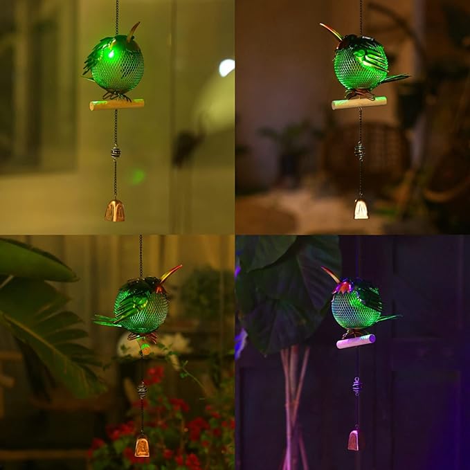 Solar Wild Bird Feeder Squirrel Proof for Outside - Unique Cute Metal Animal Shaped Bird Feeder with Solar Light, Wind Chime, Gift for Bird Lovers(Hummingbird)
