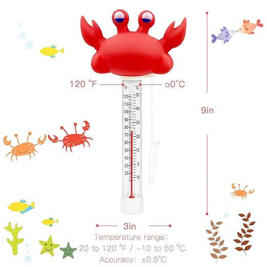 XY-WQ 2 Pack Floating Pool Thermometer, Large Size Easy Read for Water Temperature with String for Outdoor and Indoor Swimming Pools and Spas (Crocodile & Crab)
