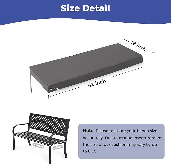 IPYNBAP Outdoor Bench Cushions for Outdoor Furniture, 42x18x3 Inch, Waterproof Bench Pillow, Fade Resistant Long Bench Seat Pads for Garden, Indoor, Porch Swing, Dark Grey