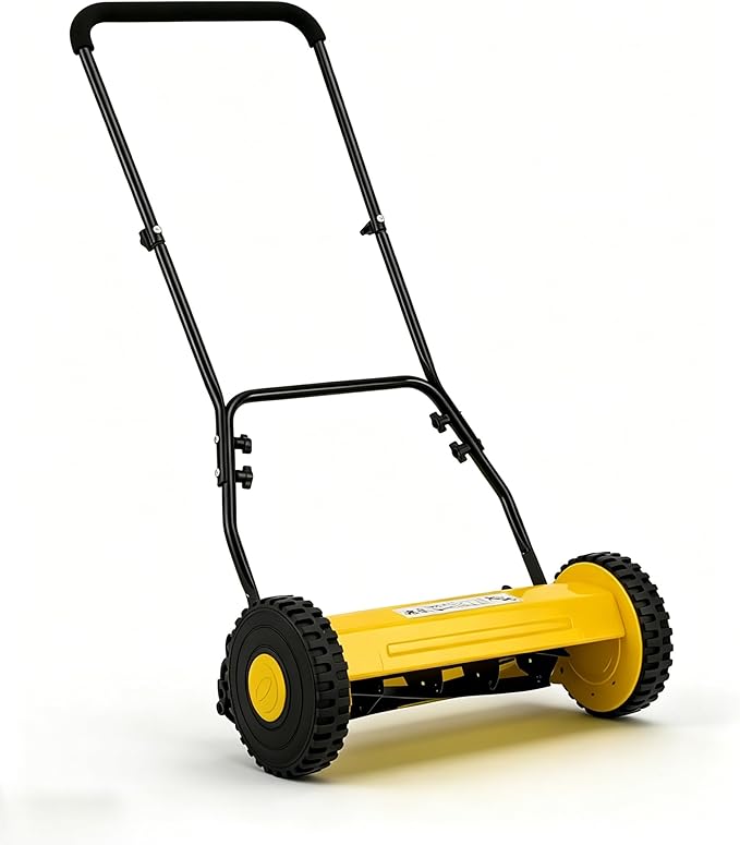 Eco-Friendly Quiet Hand Push Lawn Mower – 16-Inch 5-Blade Manual Reel – Adjustable Cutting Height, Lightweight, Easy Assembly – Ideal for Small to Medium Yards – Yellow | 16 inches - Color