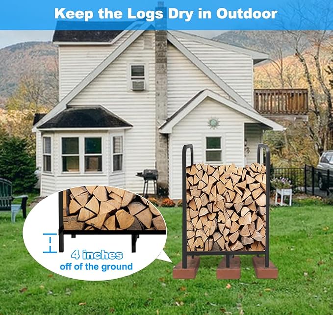 2.8ft Firewood Rack Holder, Adjustable Heavy Duty Fire Log Stacker Stand for Fireplace, Outdoor Indoor Metal Wood Pile Storage Organizer, Patio Logs Stand tool, Black