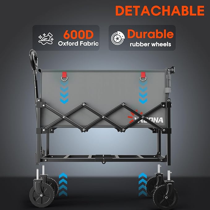 Yozoia 360LBS Heavy-Duty Foldable Wagon Cart with Wheels and Tailgate, 120L Collapsible Utility Wagon for Groceries, Outdoor Camping, Shopping, Beach, Garden